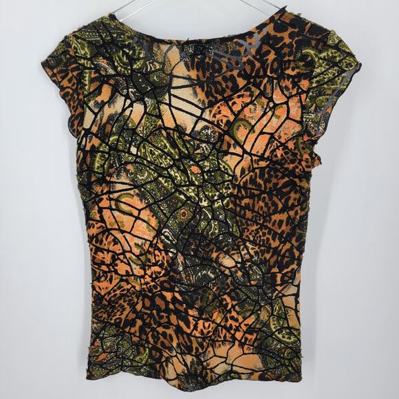 Robert Louis Blouse Womens Small V Neck Abstract Print Y2K Grunge - Picture 6 of 11